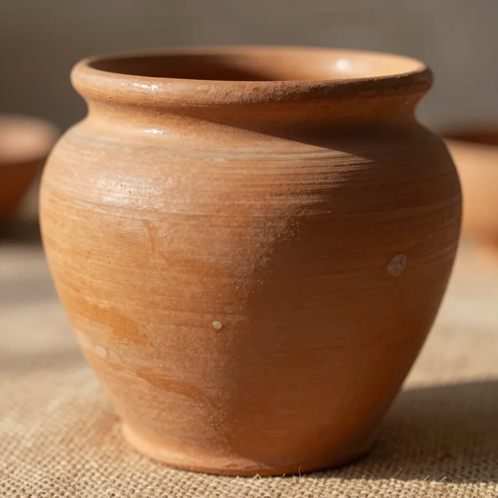 Detail of a ceramic glaze on a terracotta piece, subtle sheen, artisan fingerprints visible.